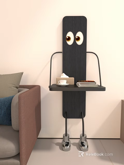 Black Cartoon Eye Design Side Table With Wood And Metal Frame For Living Room 3d model 
