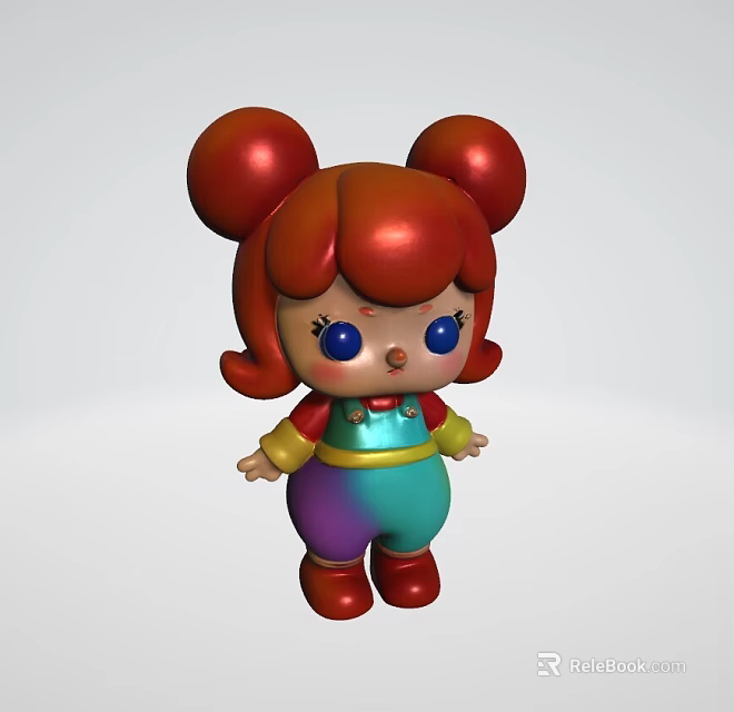 Game Movie Character With Red Big Ears Red Hair Big Blue Eyes Colorful Overalls 3d model 