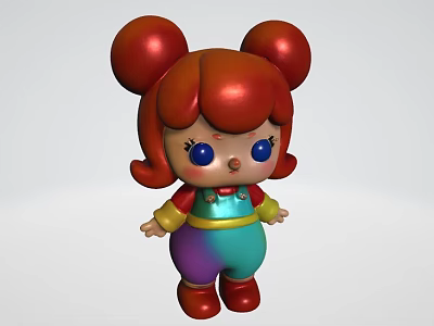 Game Movie Character With Red Big Ears Red Hair Big Blue Eyes Colorful Overalls 3d model