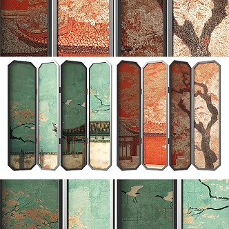 New Chinese-style screen partition 3d model