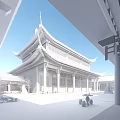 Ancient Chinese Architecture With Traditional Roof Overhanging Eaves And Courtyard Garden