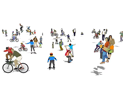 Many People Enjoying Outdoor Activities Like Cycling Skating And Walking In Park 3d model