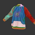 Stylish Blue Hoodie With Red Sleeves Sun Graphic And White Bottom