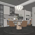 Modern Restaurant Interior With Open Kitchen Wine Cabinet Round Dining Table And Beige Chairs