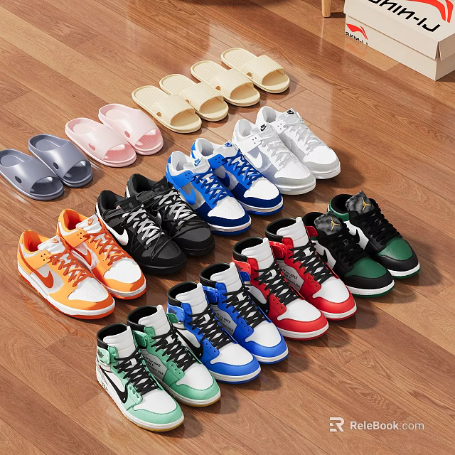 Colorful Shoes Collection With Comfortable Slippers And Stylish High-top Low-top Sneakers In Various Styles 3d model 