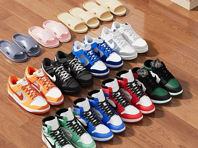 Colorful Shoes Collection With Comfortable Slippers And Stylish High-top Low-top Sneakers In Various Styles 3d model