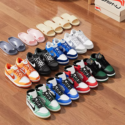 Colorful Shoes Collection With Comfortable Slippers And Stylish High-top Low-top Sneakers In Various Styles 3d model