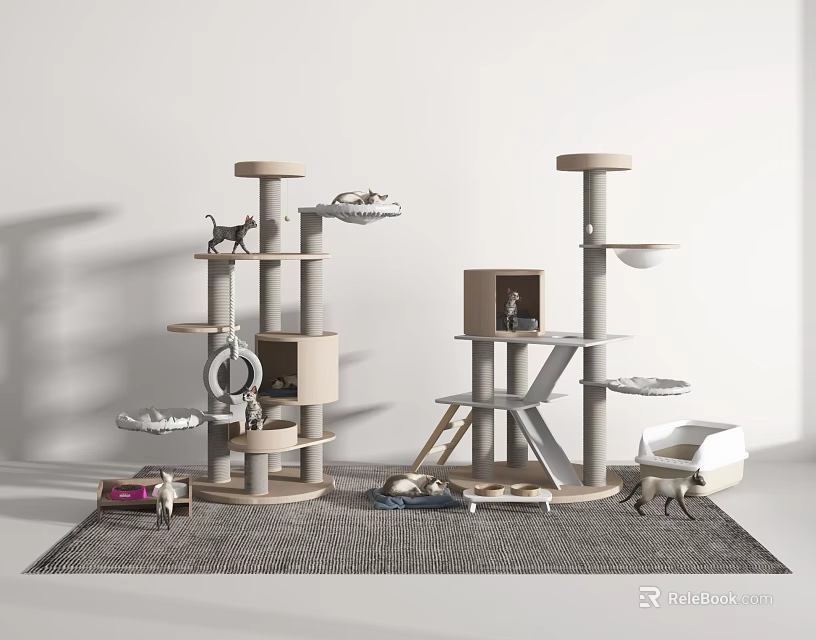 Modern Multi level Cat Furniture With Platforms Scratching Posts And Toys 3d model 