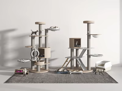 Modern Multi level Cat Furniture With Platforms Scratching Posts And Toys 3d model