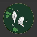 Swan Family On Green Circular Platform With Lotus Leaves And Cygnets