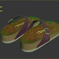 Women's Purple Thong Sandals with Brown Cork Wedge Sole and Gold Buckle