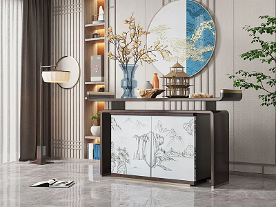 New Chinese Style Entrance Cabinet Entrance Side Cabinet 3d model