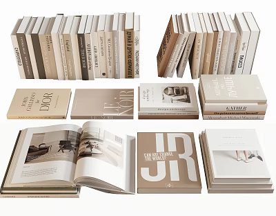 Elegant Hardcover Books And Softcover Magazines With Open Pages And Stacked Designs 3d model