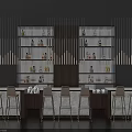 Modern Bar Counter Design With Wooden Shelves Decorative Items And Bar Stools