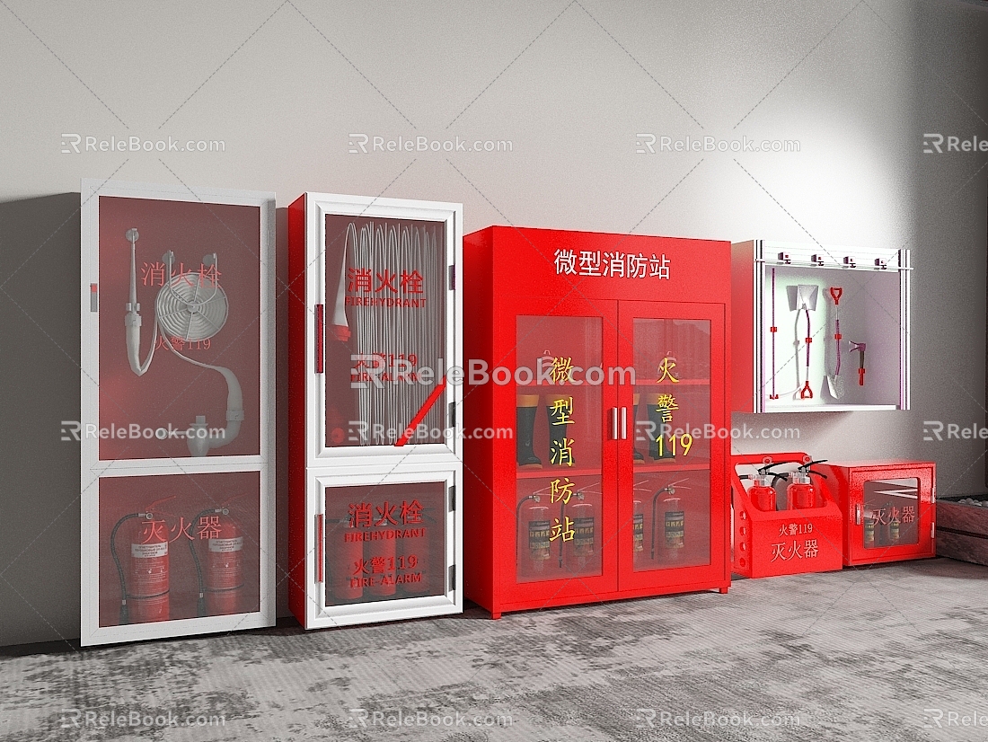 Fire hydrant fire extinguisher fire door smoke sense fire equipment lighting alarm safety exit 3d model