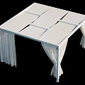 White Outdoor Pergola With Flowing Curtains And Simple Frame Design