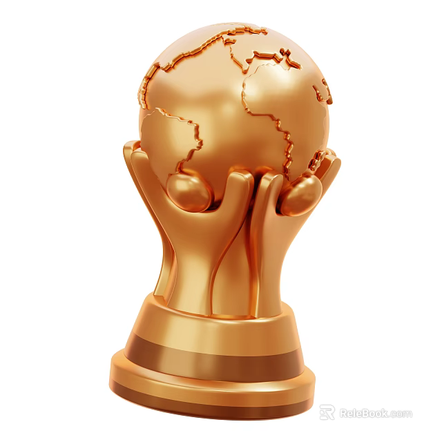 Golden Decorative Ornament Set With Hands Holding Globe And Pedestal Base 3d model 