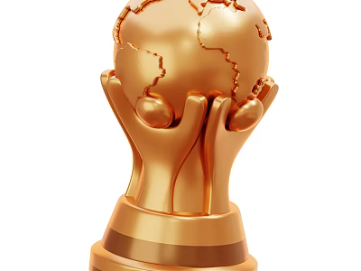 Golden Decorative Ornament Set With Hands Holding Globe And Pedestal Base 3d model