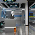 Modern Internet Cafe Interior With Reception Desk Vending Machines And Tech Lighting 3d model