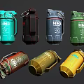 Military Grenades in Blue Black Green with HMX Label and Atomic Symbol