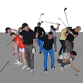 Group of People Showing Various Golf Swing Actions and Postures