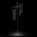 Fantasy Medieval Weapon With Ornate Metal Head And Long Decorative Handle