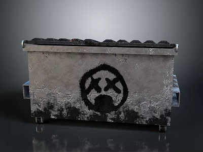 Industrial Worn Metal Container With Black Graffiti Symbol And Textured Exterior 3d model