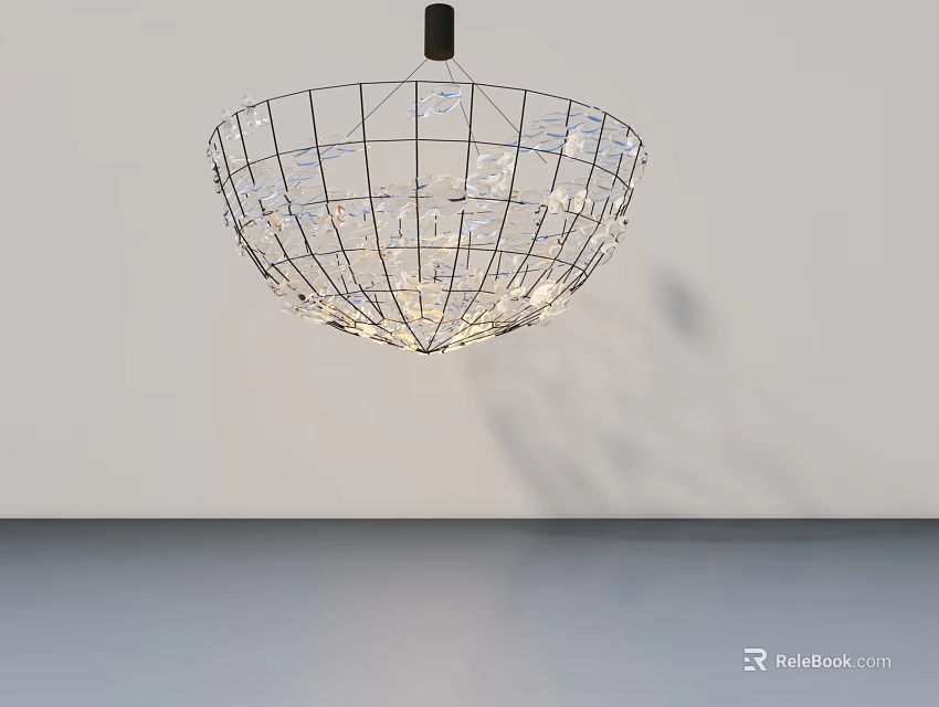 Modern Swing Door Interior With Stylish Wire Frame Pendant Light 3d model 