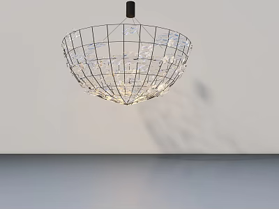Modern Swing Door Interior With Stylish Wire Frame Pendant Light 3d model
