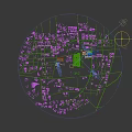 Scenic Amusement Park With Ferris Wheel Pink And Purple Egg-Shaped Buildings Water Area Green Grass