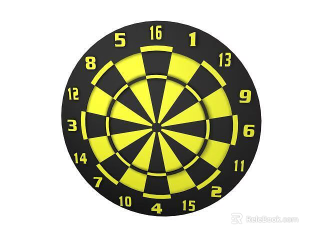 Black and Yellow Dartboard Featuring Numbered Segments and Classic Design 3d model 