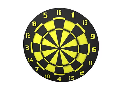 Black and Yellow Dartboard Featuring Numbered Segments and Classic Design 3d model