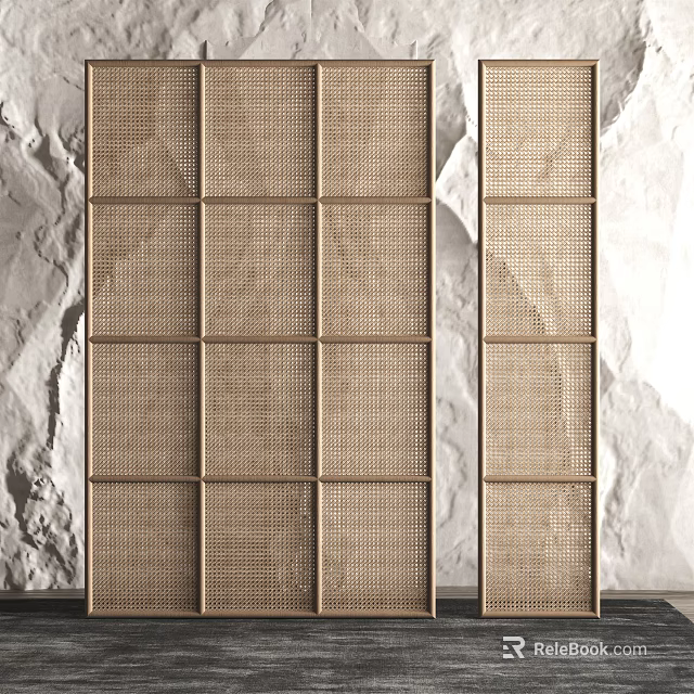 Modern Woven Room Divider with Metal Frame and Natural Fiber Panels for Interior Space Separation 3d model 