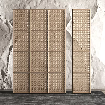 Modern Woven Room Divider with Metal Frame and Natural Fiber Panels for Interior Space Separation 3d model