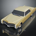 Golden Vintage Car With Retro Streamlined Body Front Grille Chrome Details And Shiny Finish Reflection