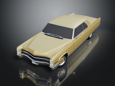 Golden Vintage Car With Retro Streamlined Body Front Grille Chrome Details And Shiny Finish Reflection 3d model