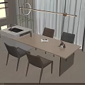 Modern Open Kitchen Space With Sleek Island Countertop And Dining Chairs