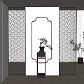 Elegant Partition Screens with Geometric Patterns Gold Frames and Mirror in Modern Interior 3d model
