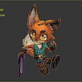 Vibrant Orange Fox Game Character With Large Ears Blue Outfit Holding Sword And Brown Boots