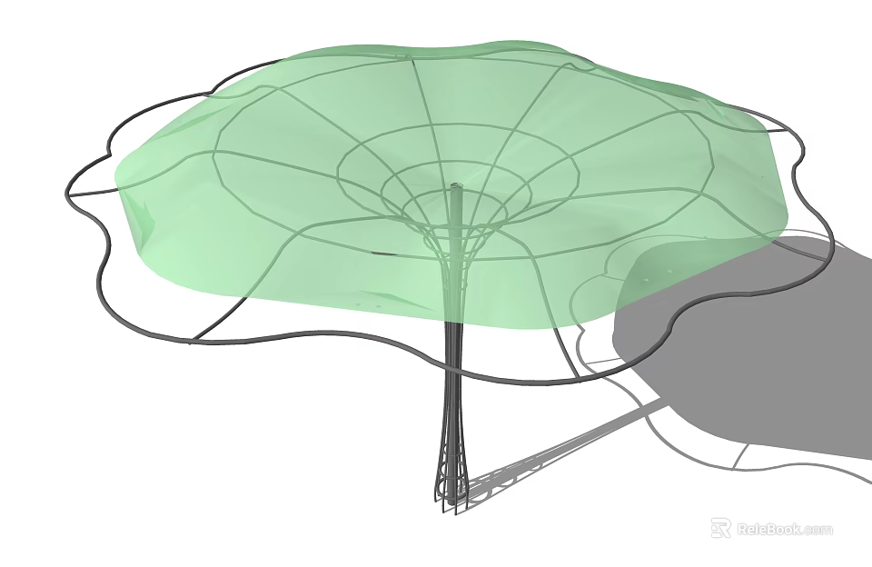 Green Pergola With Curved Petal Shaped Canopy And Central Support Structure 3d model 