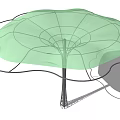 Green Pergola With Curved Petal Shaped Canopy And Central Support Structure