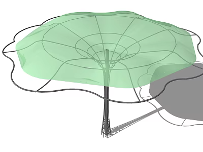 Green Pergola With Curved Petal Shaped Canopy And Central Support Structure 3d model
