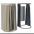 Elegant Ceiling Drapery Design with Beige and Navy Blue Fabric for Interior Decor