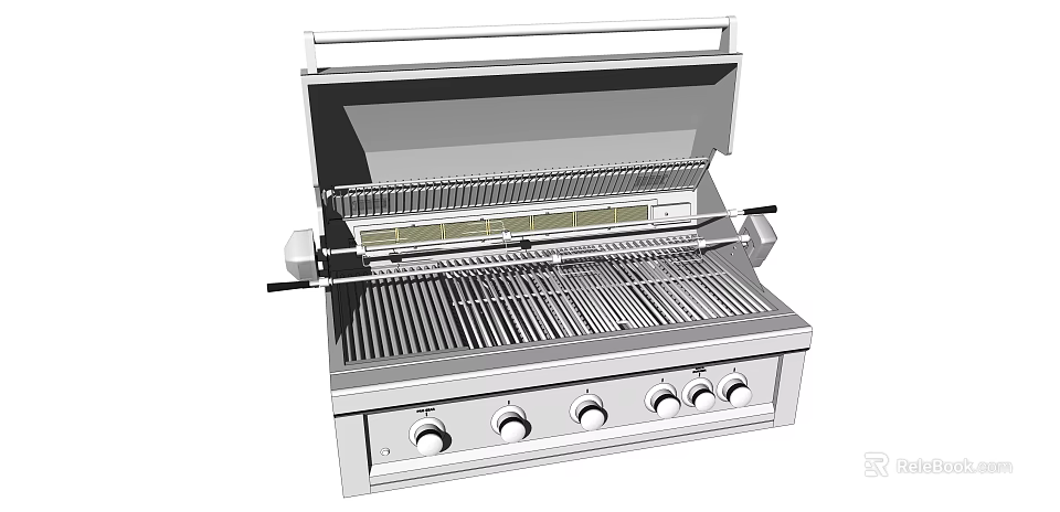 Outdoor Stainless Steel Grill With Rotisserie Function Cooking Grate And Control Knobs 3d model