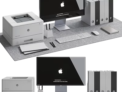 Modern Desktop Computer Setup with Monitor Printer Keyboard Mouse and Office Accessories 3d model