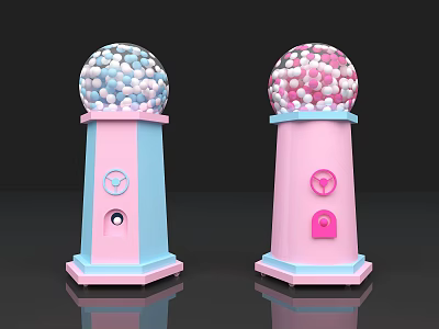 Interactive Gumball Machine Display With Pink Blue Bodies And Colorful Candy Globes 3d model