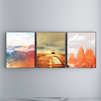 Modern Landscape Painting Simple Red Living Room Landscape Painting Decorative Painting 3d model