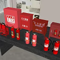 Multiple Red Fire Extinguishers And Cabinets For Indoor Fire Equipment 3d model