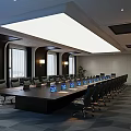 Modern Conference Room Interior With Long Meeting Table Black Office Chairs And Large Projection Screen