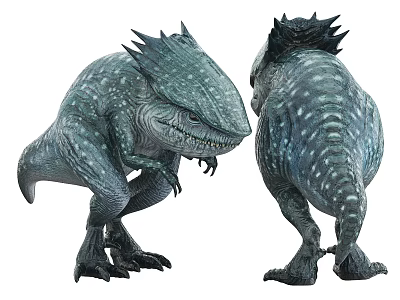 Detailed Prehistoric Dinosaur Models Front And Back Views Spiked Back Scaled Skin 3d model